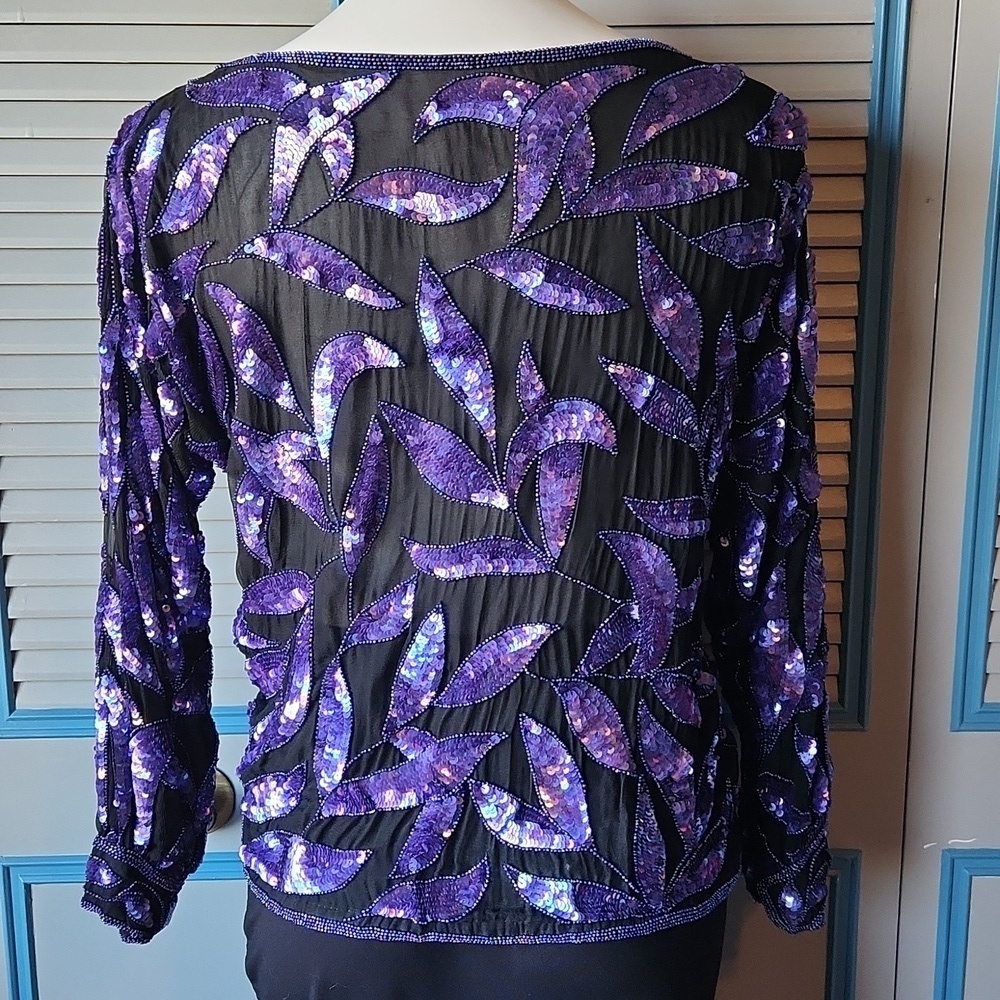 Vintage Black and Purple Sequin Top - Picture 9 of 12